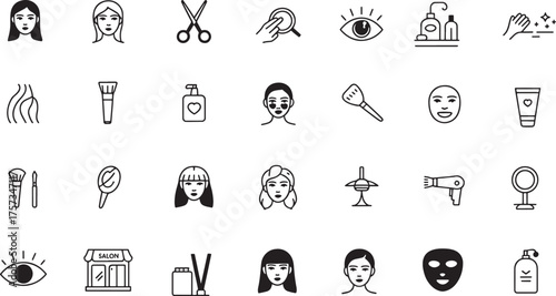 Beauty and Personal Care Line Icons Vector Collection for Spa Salon and Cosmetic Product Advertising and Web Design Projects