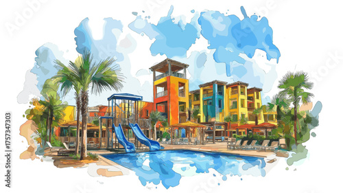 LEGOLAND Florida Resort. LEGOLAND Florida Resort hand drawn watercolor illustration