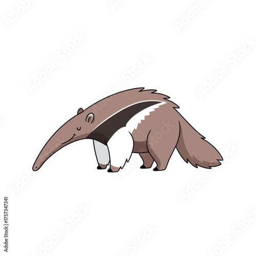Cartoon illustration of an anteater standing and looking down.
