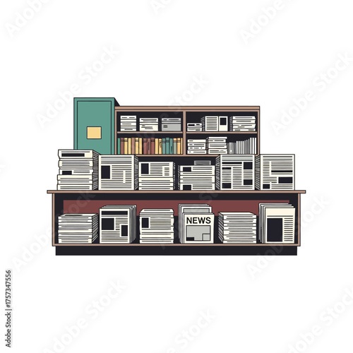 Newspaper stand with various newspapers and magazines for sale.