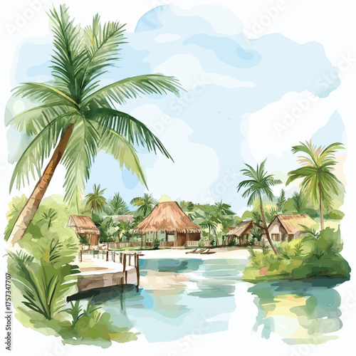 Punta Cana. Punta Cana hand drawn watercolor illustration