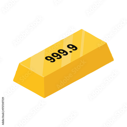 A gold bar, with the number 999.9, representing high purity and value, isolated on a white background, symbolizing wealth.