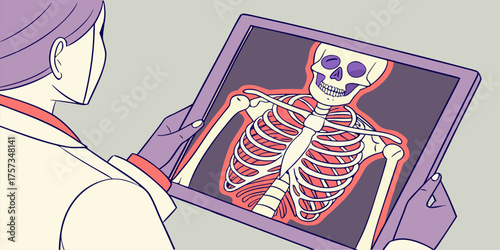 Doctor analyzing patient's chest X-ray, seeking diagnostic insights and solutions