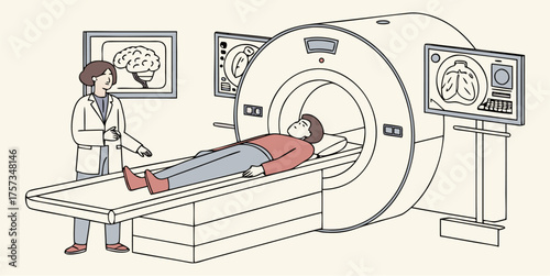 Caring doctor explaining MRI scan results to patient in modern clinic setting