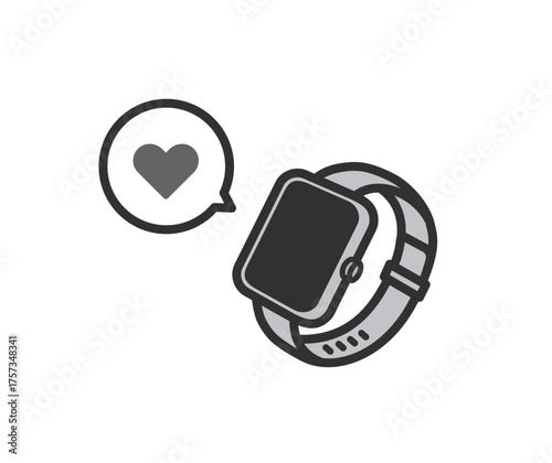 スマートウォッチ　ヘルスケア　ハートマークのアイコンイラスト