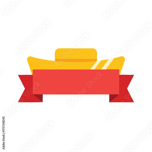 A vibrant illustration features a golden emblem with a red banner, perfect for conveying awards, achievements, or celebratory messages in a design.