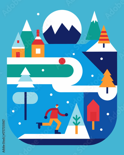 winter ice skating rink scene collage