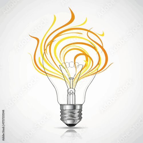 Creative Idea Light Bulb With Fiery Swirls