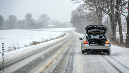 car in snow road