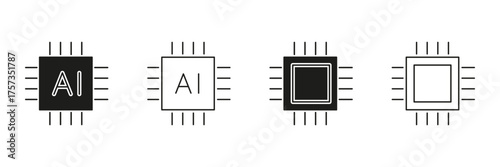 Artificial Intelligence Microchips and Processors Line and Solid Icon Set. Digital Circuits, Computing Power and Smart Technology Symbol Collection. Isolated Vector Illustration