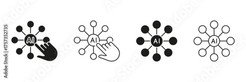 Artificial Intelligence Access and Interaction Line and Solid Icon Set. Neural Systems, User Control and Smart Decision Making Symbol Collection. Isolated Vector Illustration