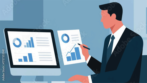 Businessman Office Worker Illustrator Artwork Banner Background Design Template 