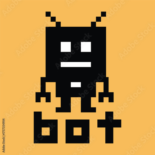 Cartoon pixel art of humanoid robot or ai learning robotic chat bot machine business vector character automation electronic background 8 bit artificial intelligence concept.