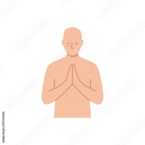 Meditation pose icon. Minimal person with hands together, calm, mindfulness symbol.