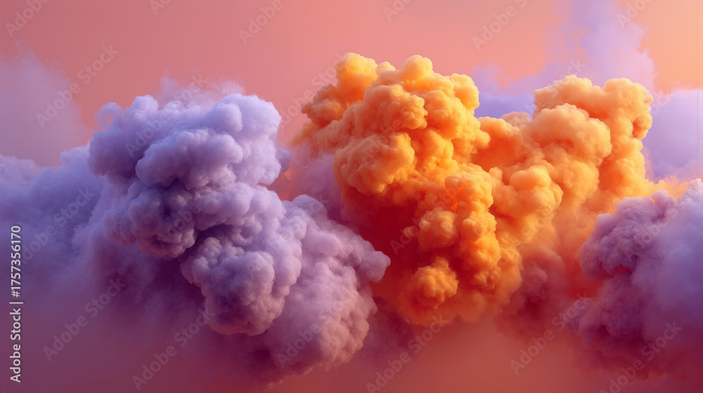 Obraz premium Colorful smoke bomb explodes outdoors at sunset creating vibrant clouds in the sky