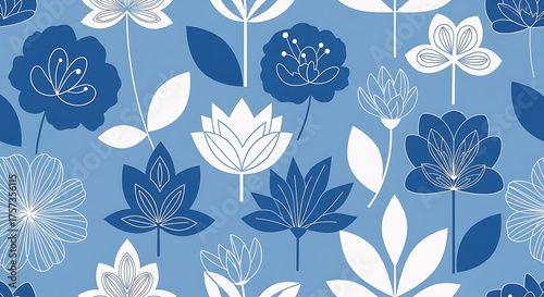 contemporary blue floral shapes seamless pattern	background illustration
