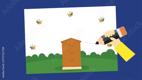 Beekeeper is working in the apiary. Vector illustration in flat style