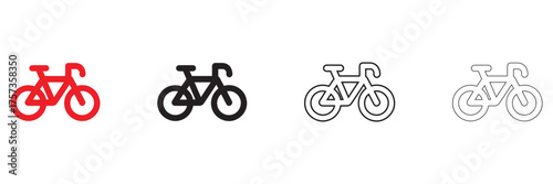 bicycle vector icon set, cycling bicycle symbol vector, silhouette and line art
