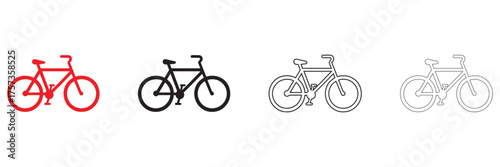 bicycle vector icon set, cycling bicycle symbol vector, silhouette and line art