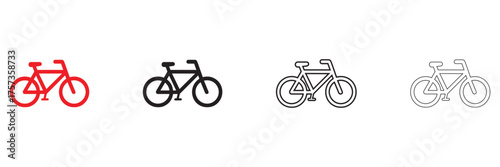 bicycle vector icon set, cycling bicycle symbol vector, silhouette and line art
