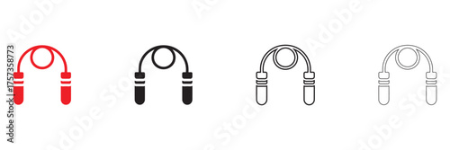 jumping rope vector icon set, fitness exercise equipment vector, silhouette and line art