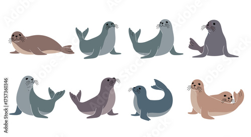 A collection of cute pixel art seals in various poses.