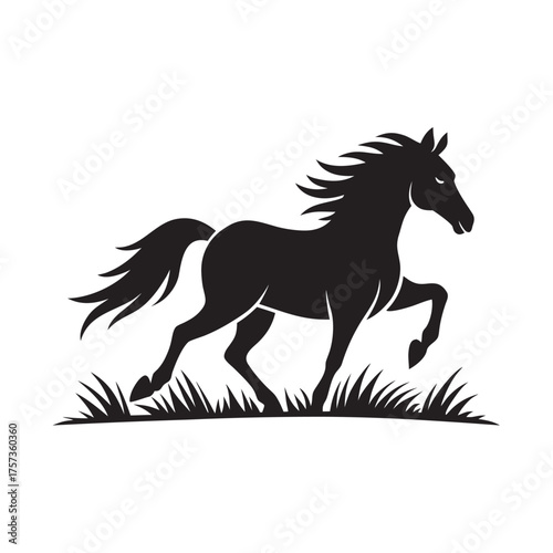 Wild Horse Running Through Open Field Silhouette Artwork