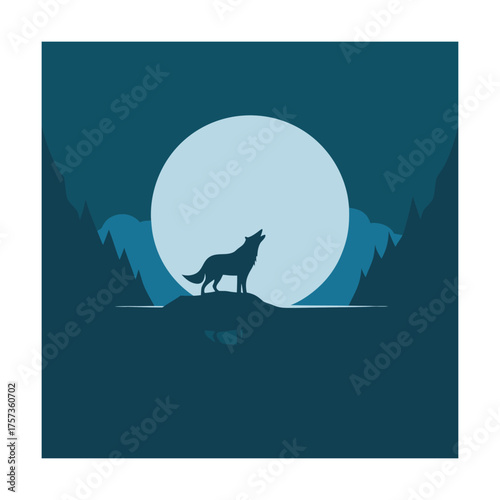 Wolf Howling At Moon With Water Reflection Silhouette