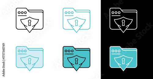 Folder with shield and lock icon for data protection in line and fill style