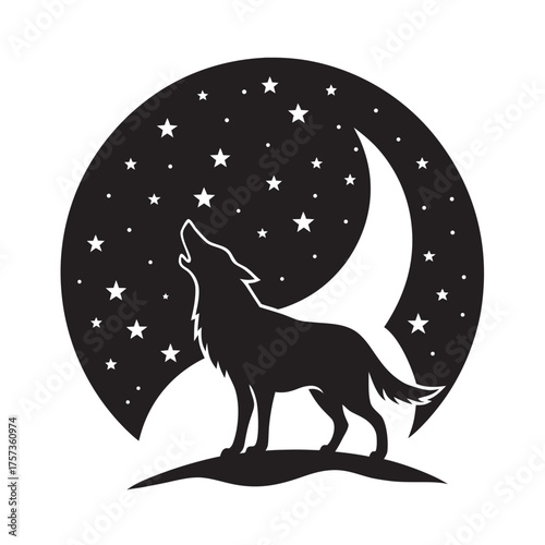 Wolf Howling Under Starry Sky Scene Silhouette
