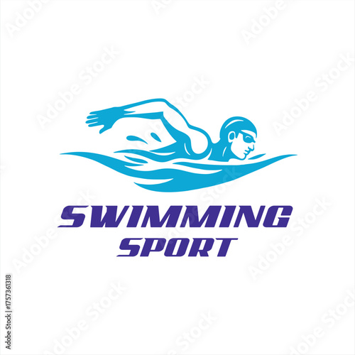 Blue Swimmer Sport Logo Icon Design Freestyle Stroke Water Splash