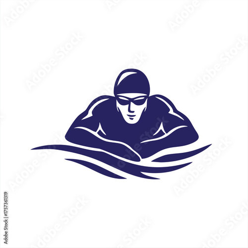 Silhouette Swimmer Crawl Stroke Dynamic Sport Logo Icon