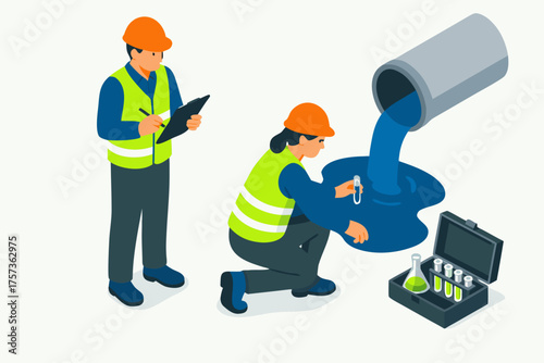 Environmental engineers conducting water quality testing for pollution control and safety compliance