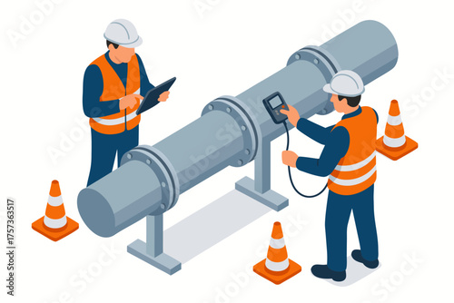 Professional inspectors examining pipeline integrity with modern equipment for safety and compliance