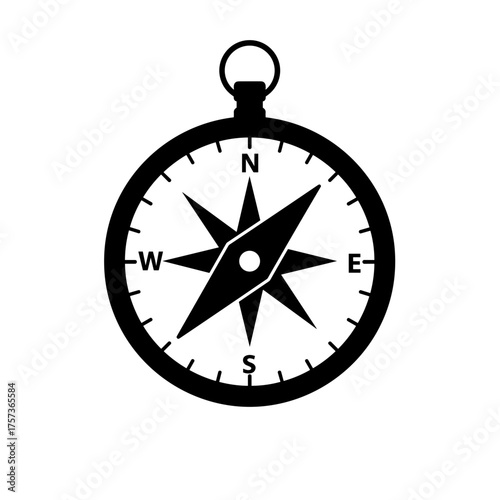 Compass pointing towards North with cardinal directions for navigation  