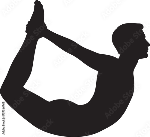 Bow Pose Male Yoga Silhouette | Solid Black Vector | Professional High-Quality Yoga Illustration