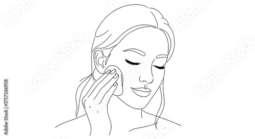 Young woman cleansing her face with cotton pad in black and whiteminimalist style  