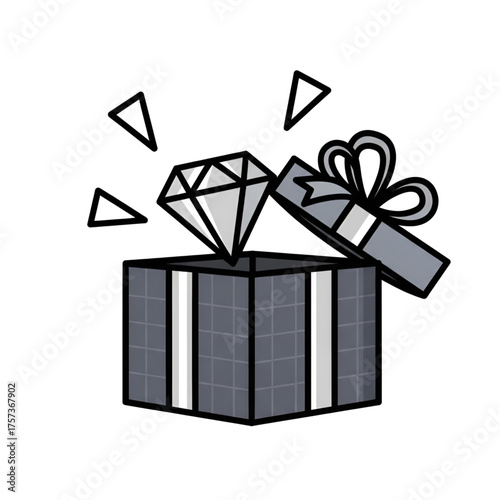 Diamond gift box illustration present surprise jewelry birthday concept art