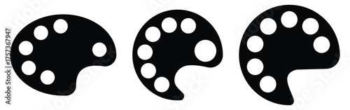 Artist palette and paint brush vector icons — creative painting tools clip art set isolated on white background