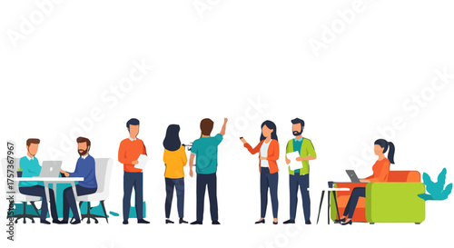 Diverse team collaborating and working together in modern office space