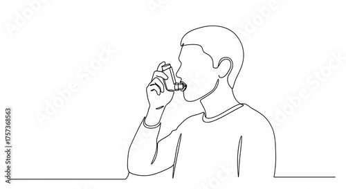Man using inhaler while standing in minimalist style illustration  