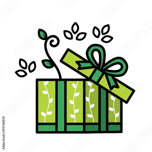 Green gift box with leafy design a perfect present for nature lovers