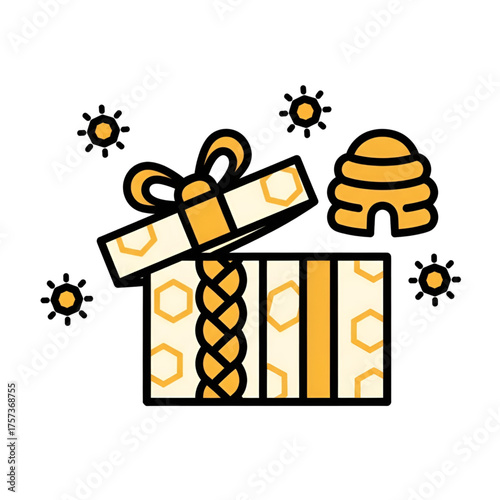 Honeycomb gift box with beehive vector illustration for bee lovers