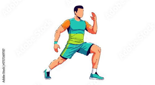 Athletic man in midstride during run, , showcasing fitness, exercise, and healthy lifestyle with vibrant sportswear