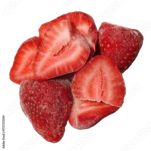 Close up of fresh frozen strawberries ready to eat.