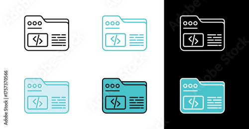 Programming file icon for coding and web design in line and fill style