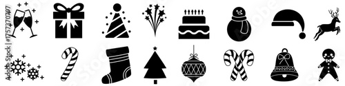 Christmas icon vector set. Merry christmas illustration sign collection. New year symbol or logo.