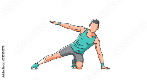 Man performing side lunge exercise, dynamic stretch targeting the inner thighs and hips