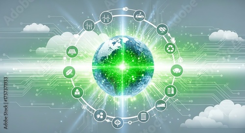 Digital globe with network connections and cloud icons