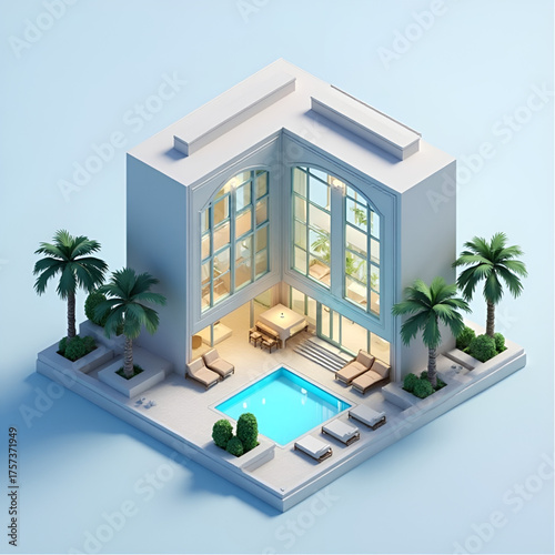hotel room with swimming pool 3d models